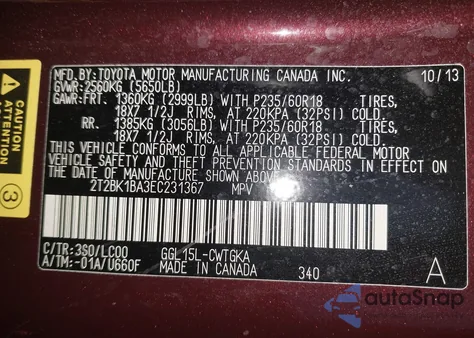 2014 Lexus Rx 350 from USA, damaged, VIN 2T2BK1BA3EC231367